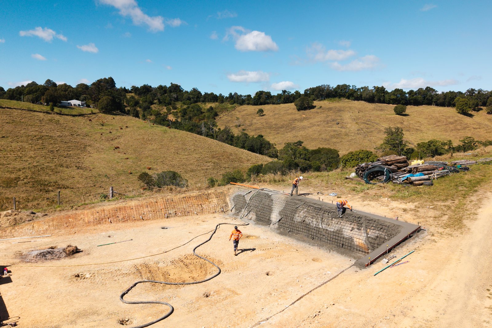 Aerial view of a large industrial foundation pour